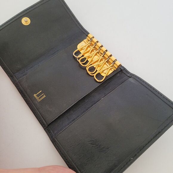 Dunhill Key Case Hooks Holder Wallet Logo Black Trifold Designer Coin Retro - Picture 3 of 10